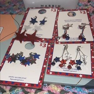 Hypoallergenic Kids Star Dangle Earrings - Red, Blue & Silver
